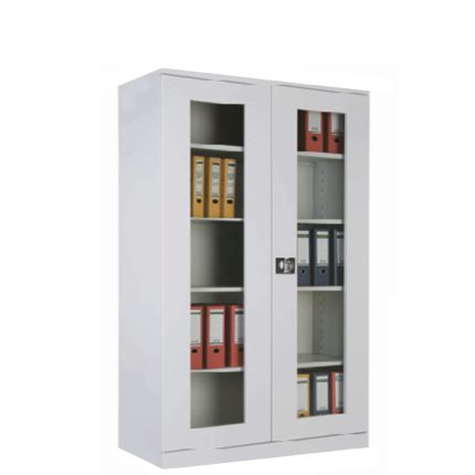 Метален шкаф за документи със стъклени врати висок 140 см